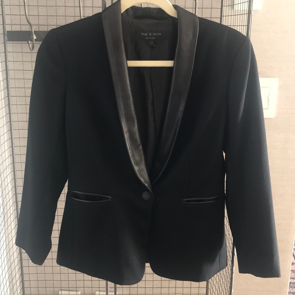 Rag & Bone black blazer with leather shawl collar
